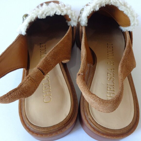 Chelsea &‎ Violet Brown Lundin Slingback Suede Faux Fur Shoes Women's Size 7.5M - Picture 6 of 7